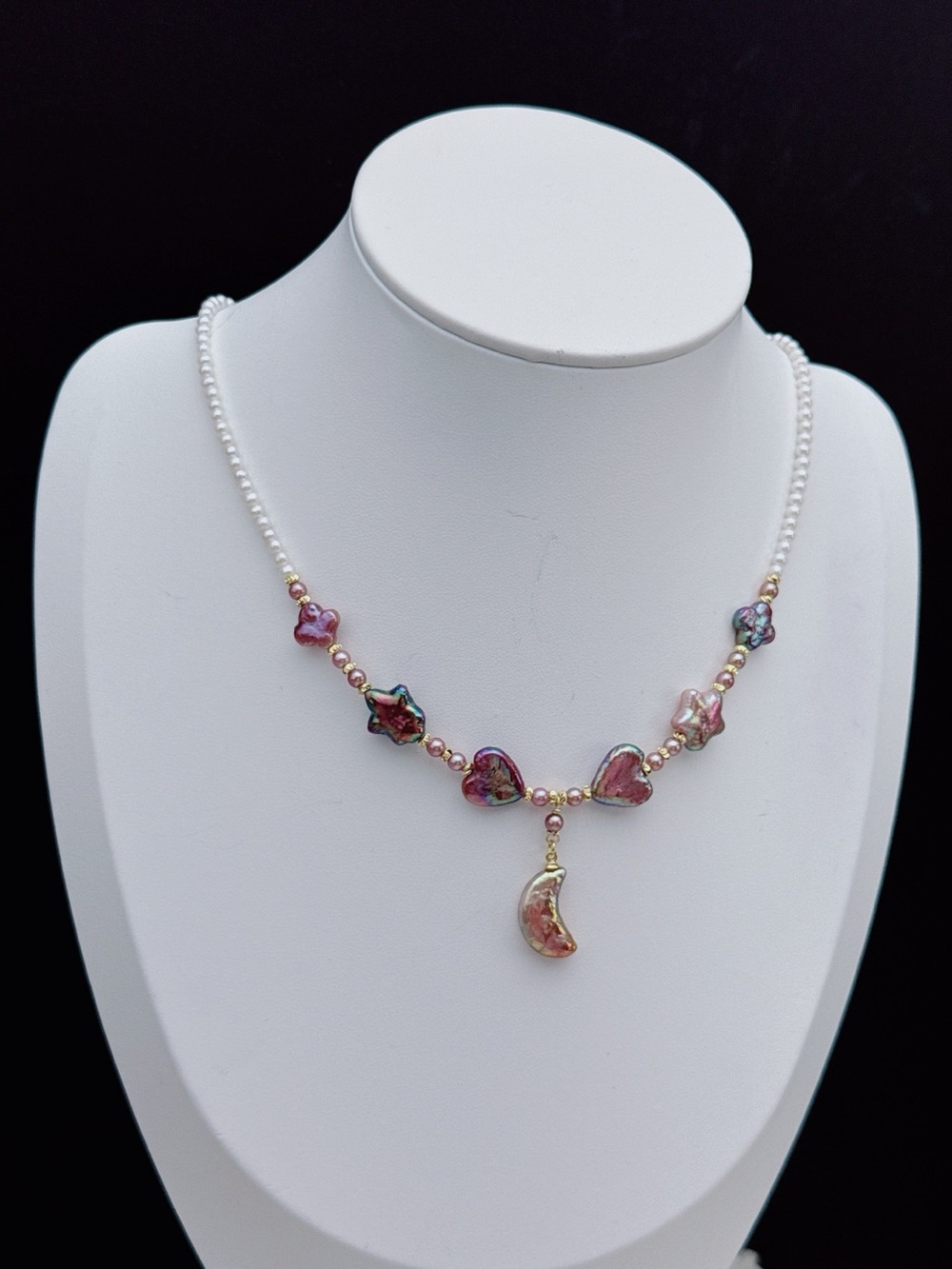 RL043 Handmade Premium Quality Freshwater Baroque Necklace Moon&Star 18” - Picture 11 of 16